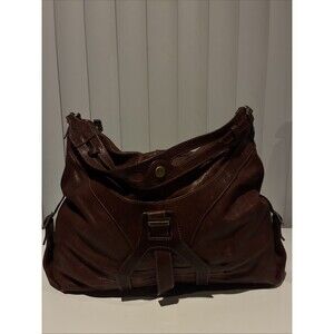 Olivia Harris Slouchy Leather Shoulder Bag-Cognac Brown-Buckle Details